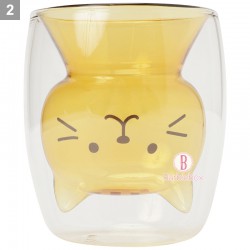 日本Fuku貓咪頭仔耐熱雙層玻璃杯(茶茶)