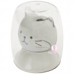 日本Fuku貓咪頭仔耐熱雙層玻璃杯(灰白)