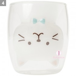 日本Fuku貓咪頭仔耐熱雙層玻璃杯(白玉)