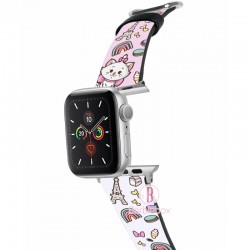 迪士尼 Apple Watch十字紋牛皮錶帶(大頭系列瑪莉貓)