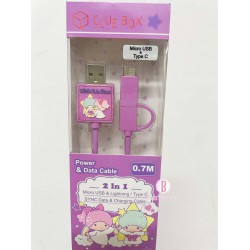 [割引品]Sanrio系列二合一 Type C/Micro USB快充傳輸線(Little Twin Stars)