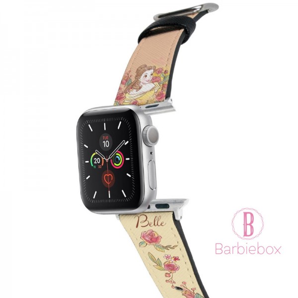 迪士尼公主柔風系 Apple Watch十字紋牛皮錶帶(貝兒)