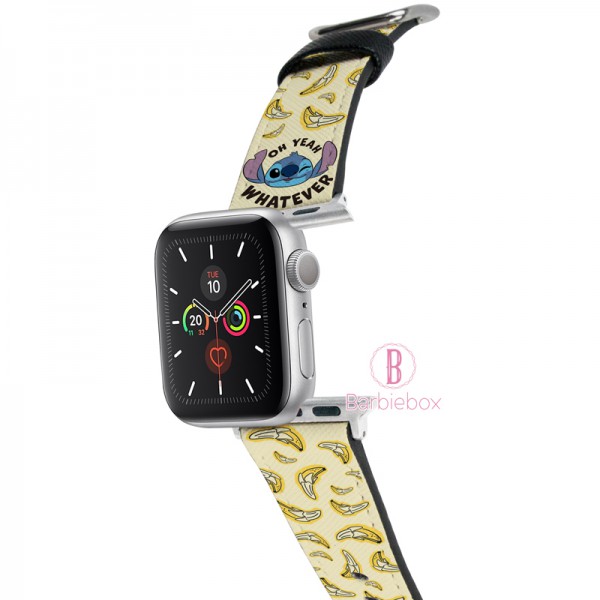 迪士尼 Apple Watch十字紋牛皮錶帶(香蕉史迪仔)